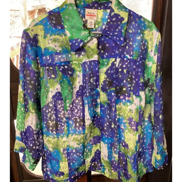 Ruby Road Favorites Woman Plus 20W Casual Zipper Blouse Semi-Sheer Colorful - Picture 1 of 5